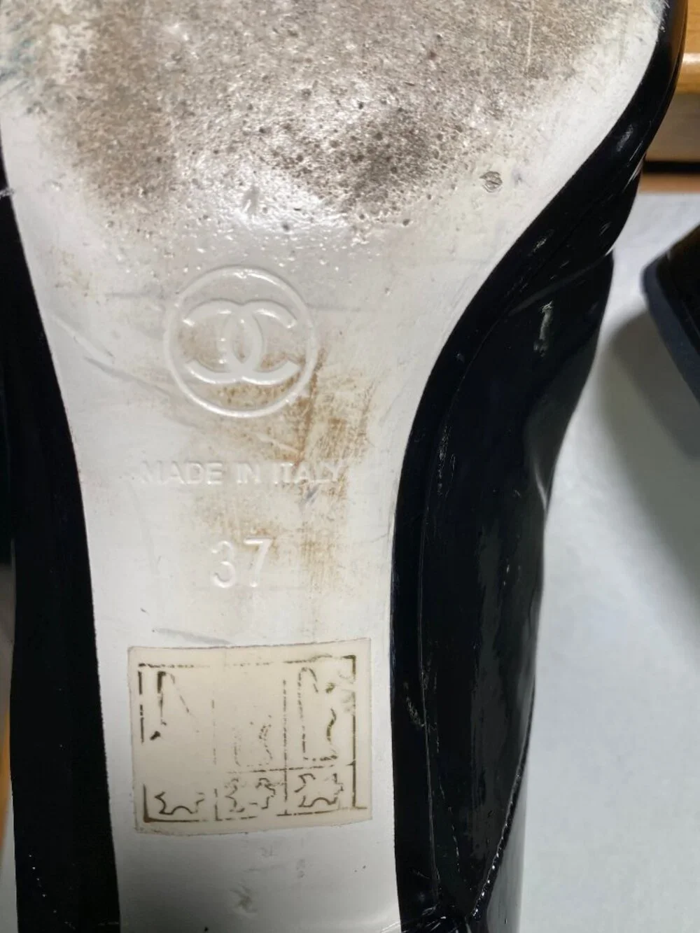 CHANEL Black Patent Leather Square Toe Oxfords Loafers 37 Italy